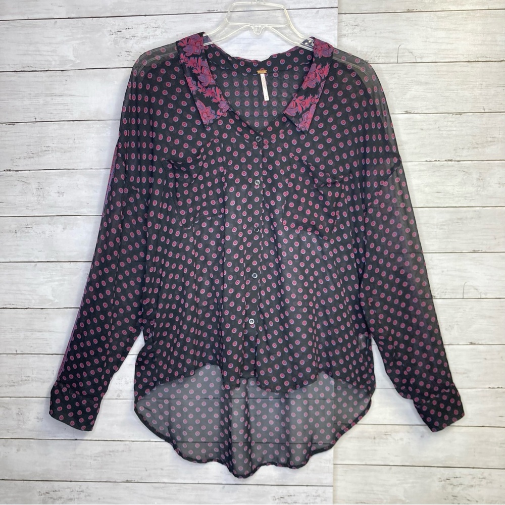 Free People Sheer Boho Button Down Blouse Size Medium - Picture 10 of 12